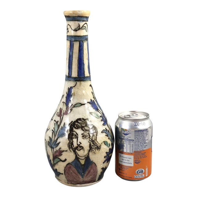 Large Qajar Stonepaste Bottle Vase with Portrait Decoration, 1850 For Sale - Image 9 of 10