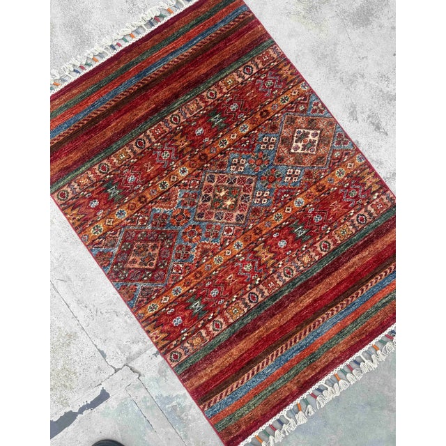 Small Vintage Tribal Kilim Rug – Handwoven Wool, 2.8x3.9 Ft, Red & Multicolor For Sale - Image 4 of 18