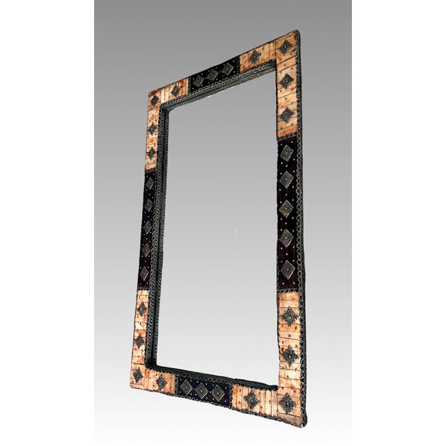1970s Large Moroccan Rectangular Wall Mirror, Expresso Brown Wood, Orange With Silver Embellishments For Sale - Image 5 of 12