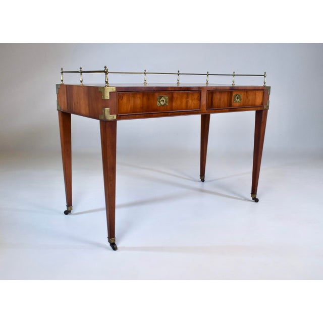 Mid 20th Century French Regency Leather Top Desk With Campaign Styling and Gallery For Sale - Image 5 of 16