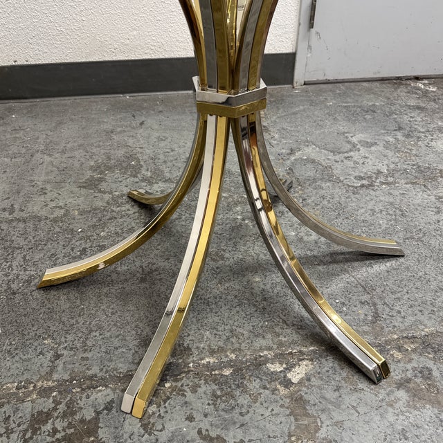 Chrome Italian Mid-Century Brass + Chrome Round Glass Dining Table, Vintage For Sale - Image 8 of 12