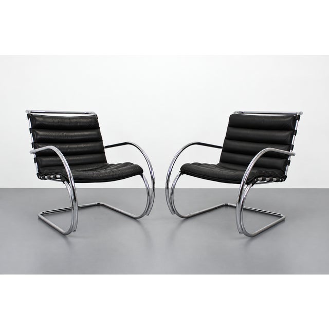 Leather and Steel MR Chairs by Ludwig Mies van der Rohe for Knoll Inc. / Knoll International, 1970s, Set of 2 For Sale - Image 9 of 9