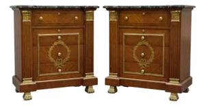Neo-Classical Style Mahogany & Brass Marble Top Chests Side Tables - Pair