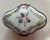 Marked Limoges, France hand painted porcelain box (unusual quatrefoil shape) with brass fittings and fastener. Marked...