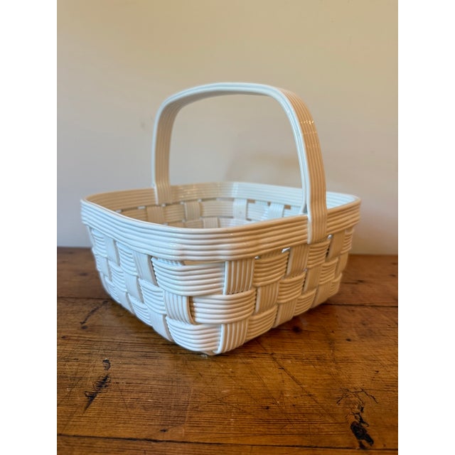 Classic Vintage Woven Ceramic Basket w/ Handle - Made in Italy. Perfect for filling with fruit (real or faux) or a floral...