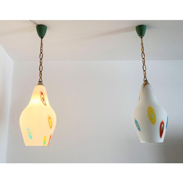 Italian Murano Glass Pendant Lights with Colorful Murrine, 1970s, Set of 2 For Sale - Image 10 of 18
