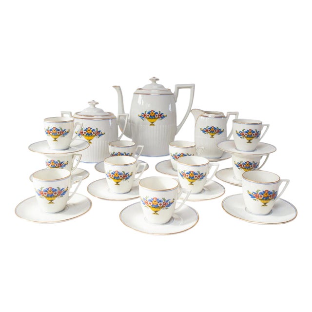 Vintage French T.L.B. Limoges Porcelain Coffee Set, Set of 26 For Sale