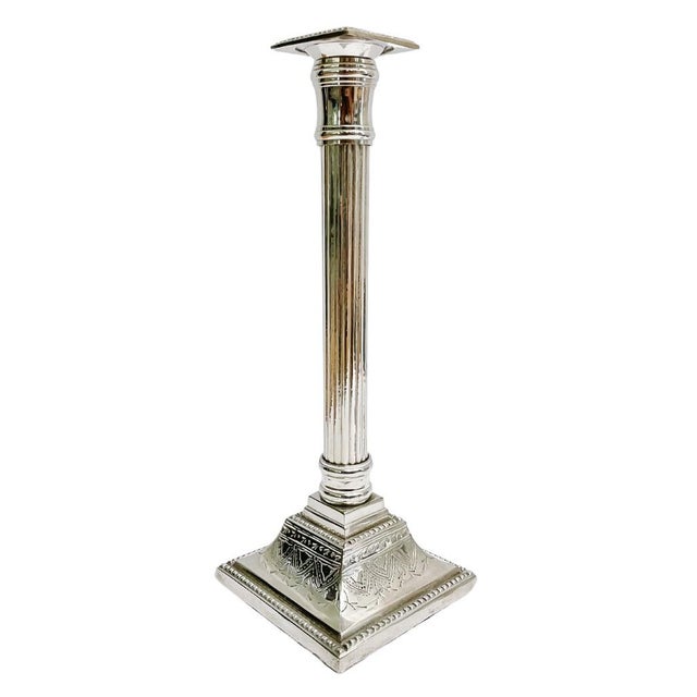 Mid 20th Century Mid 20th Century Silverplate Neoclassical Doric Column Candlesticks - a Pair For Sale - Image 5 of 12