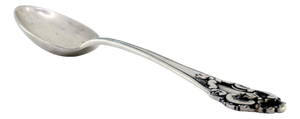 Silver Rice and Serving Spoon with Grooves Handle in Relief with Shell and Scrolls