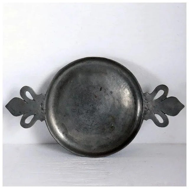 Traditional 19th Century Large French Pewter Double-ear Shallow Serving Bowl / Platter For Sale - Image 3 of 5