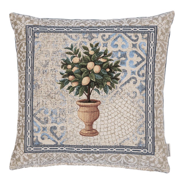 Lemon Tree Woven Cushion With Feather Filler - 42x42cm (17"x17") For Sale