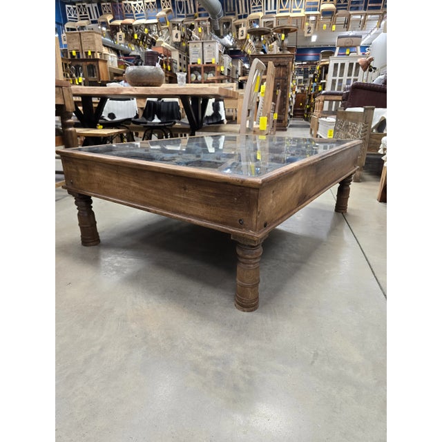 Cerulean Antique Door Coffee Table With Glass Top For Sale - Image 8 of 8