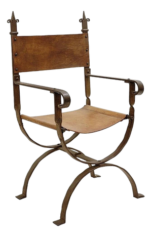 Curule Chair in Wrought Iron and Leather