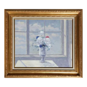 Flower Still Life in Front of Window, Les Bullene, Painting