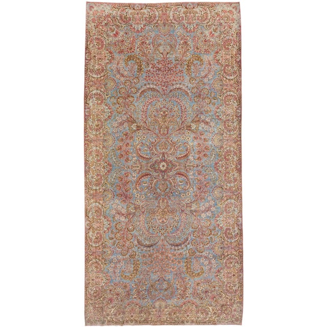 Textile 1950s Mid Century Blue Handmade Persian Kirman Wool Rug With Allover Floral Motif For Sale - Image 7 of 7