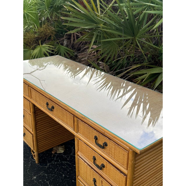 Coastal Vintage Coastal Bamboo & Rattan Campaign Desk in the Manner of Henry Link For Sale - Image 3 of 8