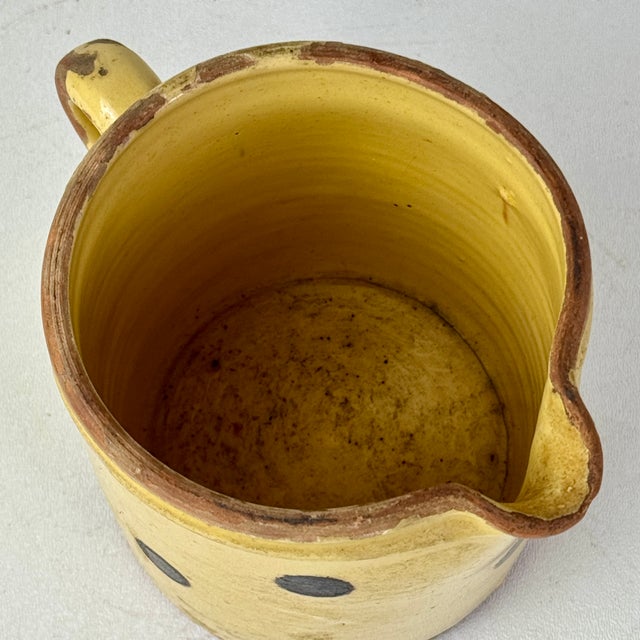 Mustard Antique 19th Century French Hand Painted Polkadot Pitcher in Light Mustard Yellow, 5" H For Sale - Image 8 of 9