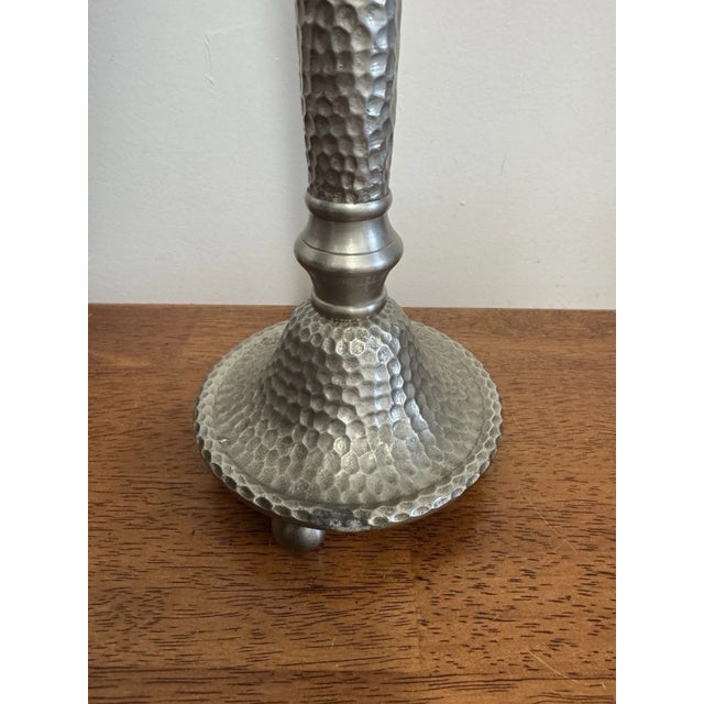 Silver Vintage Hammered Metal Tall Taper Candle Holder Candlestick Silver Tone Decor For Sale - Image 8 of 11