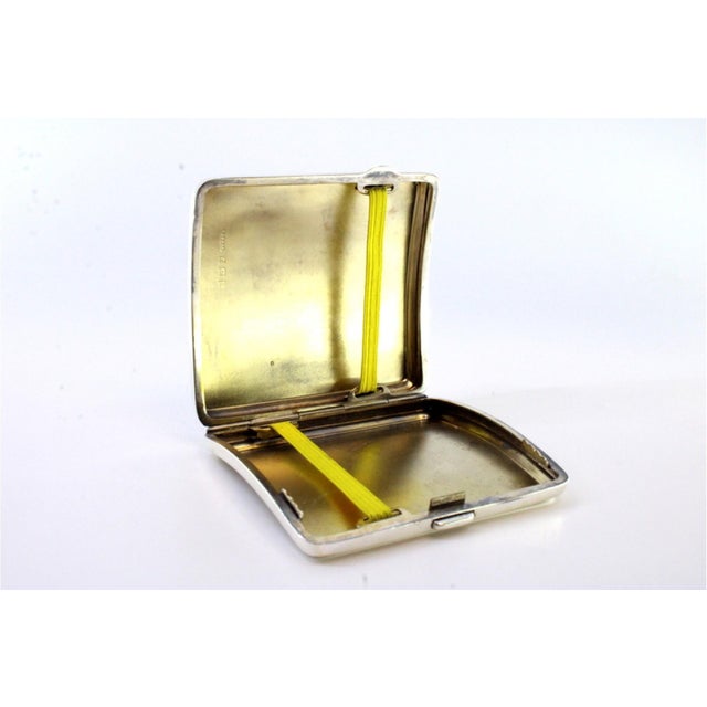 Guilloche Silver Cigarette Case with Curved Hinged Lid and Gold Interior For Sale - Image 5 of 8