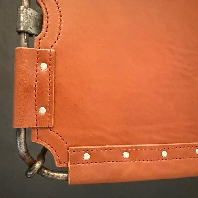 Metal 1940s Custom Industrial Steel and Leather Side Table For Sale - Image 7 of 8