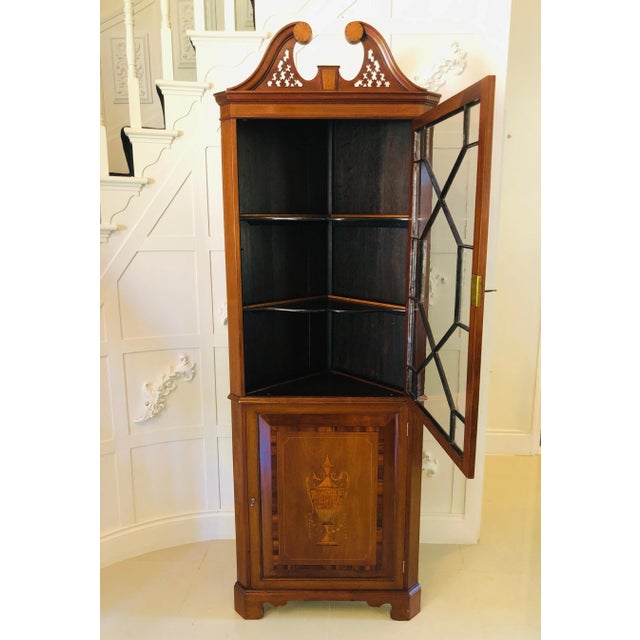 Edwardian Inlaid Mahogany Corner Cupboard For Sale - Image 5 of 15
