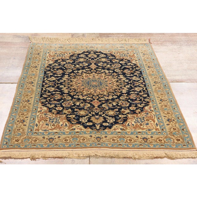 Navy Blue Vintage Wool and Silk Persian Nain Rug - 02'10 X 04'02 For Sale - Image 8 of 9