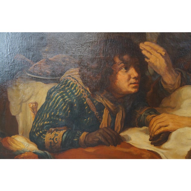 Antique Grand Tour Isaac Blessing Jacob After Govert Flinck 18th C. Baroque Old Master Painting 63" For Sale - Image 6 of 12