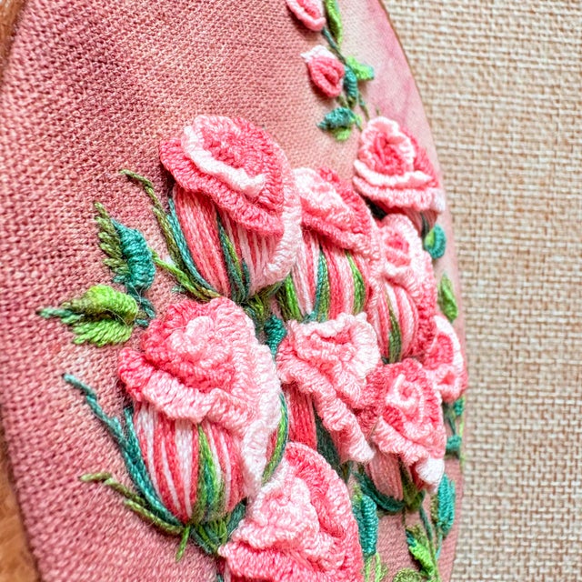 3d Rose Stumpwork Embroidery Art, Framed Botanical Sculpture, Handmade Floral Wall Decor For Sale - Image 9 of 11