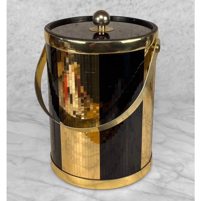 1970s Vintage Hollywood Regency Gold & Black Mirrored Ice Bucket by Larry Laslo For Sale - Image 5 of 10