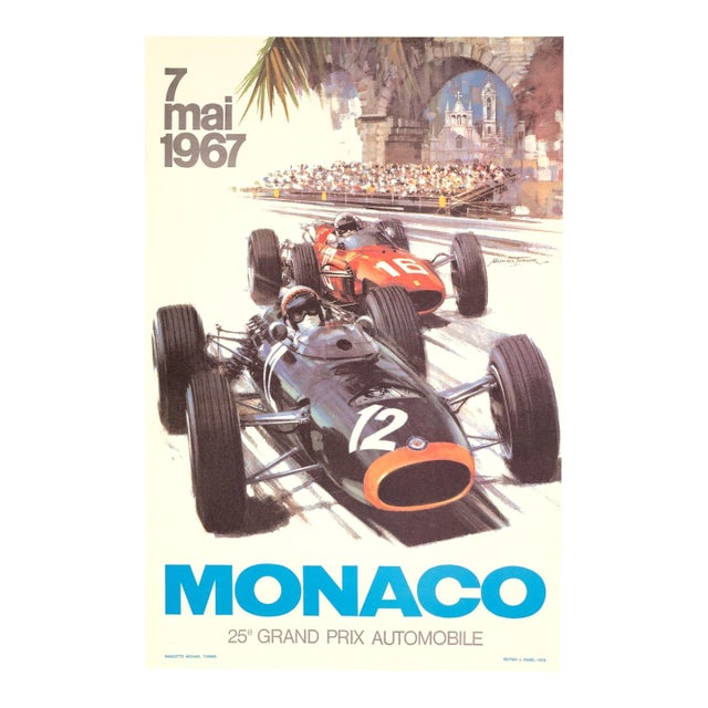 Monaco Grand Prix 1967 Michael Turner Vintage French Automobile Racing Poster For Sale