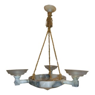 Art Deco Alabaster Chandelier, 1920s For Sale
