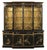 A mid-century custom-made chinoiserie style lighted display breakfront secretary by Karges Furniture with bubble glass...