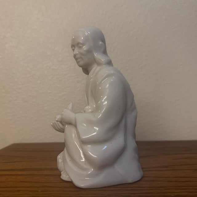 Japanese Mid-20th Century Japanese Blanc De Chine Style White Porcelain Seated Okimono Figurine For Sale - Image 3 of 8