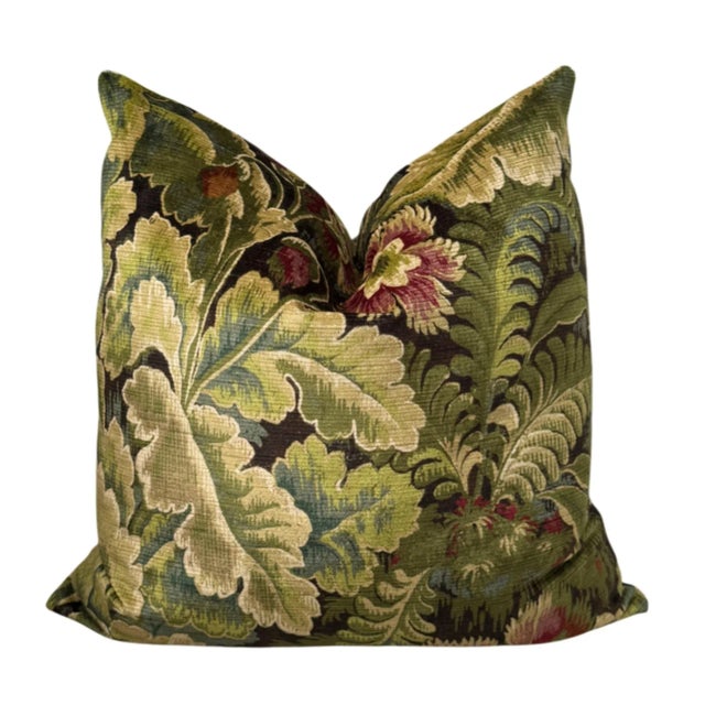 Chelsea Velvet Fern and Mulberry Pillows - A Pair For Sale - Image 4 of 5