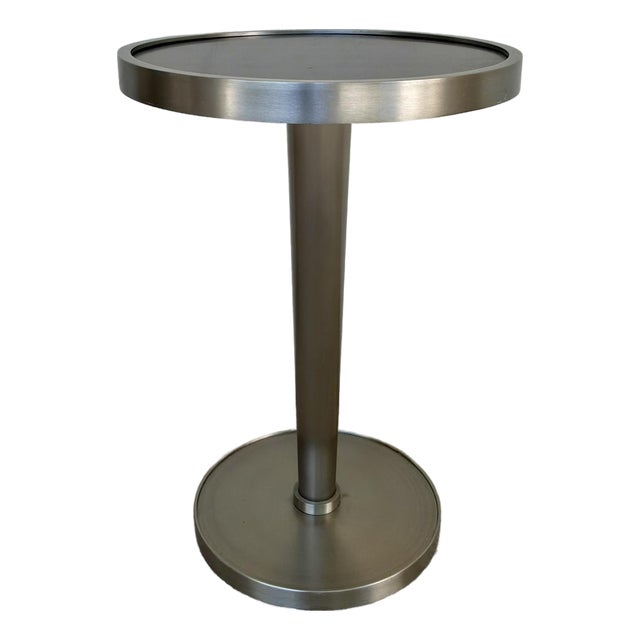 Pearson Modern Zebra Wood and Satin Nickel Drinks Table For Sale