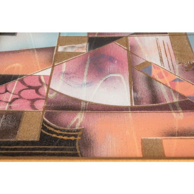 Textile Framed Signed Mid-Century Modern Geometric Abstraction Oil on Canvas Painting by Fred Blassingham, Usa, C. 1980s For Sale - Image 7 of 13