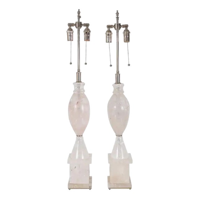 Early 21st Century Rock Crystal Urn Shaped Table Lamps - A Pair For Sale