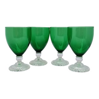 Vintage Anchor Hocking Green Bubble Foot Goblets - Set of 4 For Sale