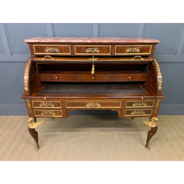 Large Antique French Empire Flame Mahogany Cylinder Desk, 1850 For Sale - Image 12 of 18