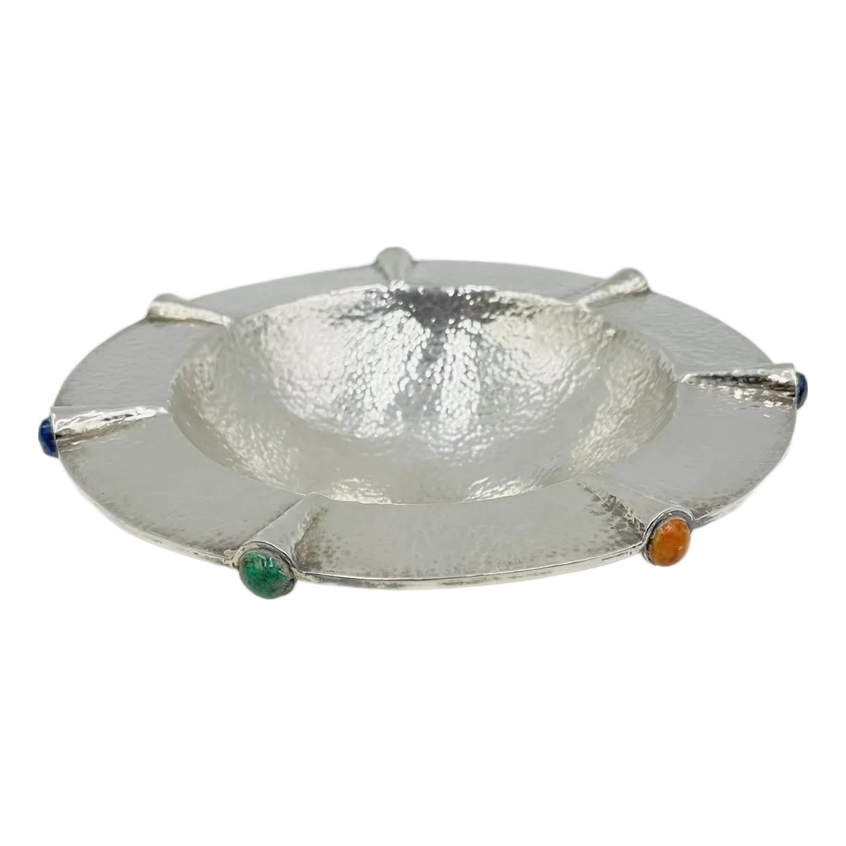 1980s Emilia Castillo Sterling Silver Bowl With Semiprecious Stone