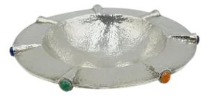 1980s Emilia Castillo Sterling Silver Bowl With Semiprecious Stone Inlay, Mexico