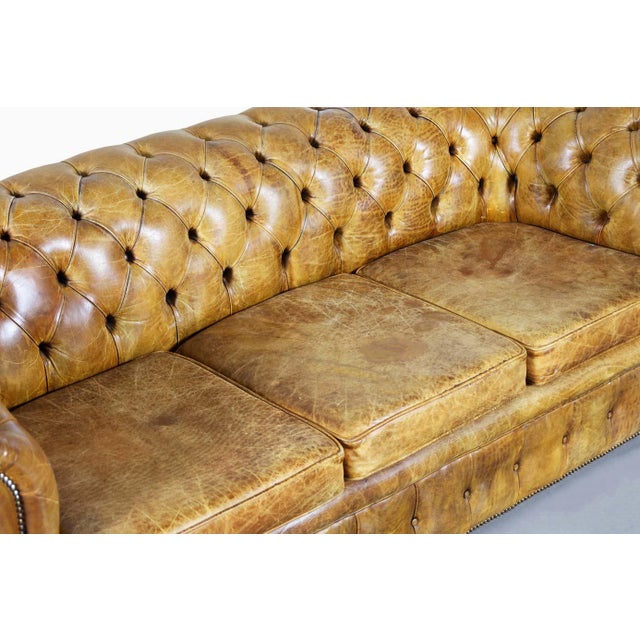 Mid 20th Century Vintage English Leather Chesterfield Sofa For Sale - Image 5 of 11