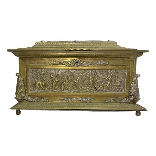Large Antique Spanish Baroque 2 Tone Heavy Brass Ornate Dresser Casket Desk Box For Sale