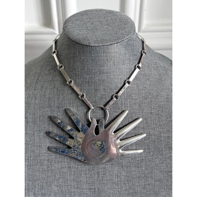 Mid-Century Modern Mexican Modern Silver Necklace with Large Hand Pendent William Spratling For Sale - Image 3 of 10