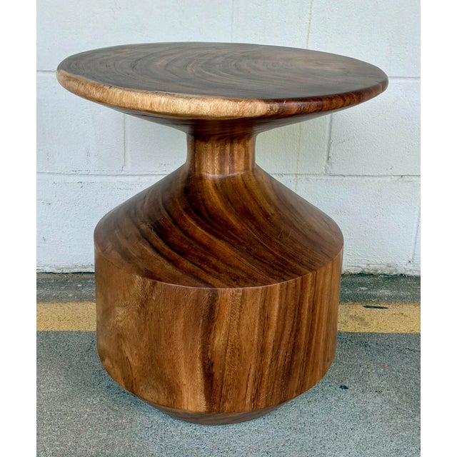 Stylish Mid-Century Modern Style Solid Suar Wood Accent Table, showroom floor sample