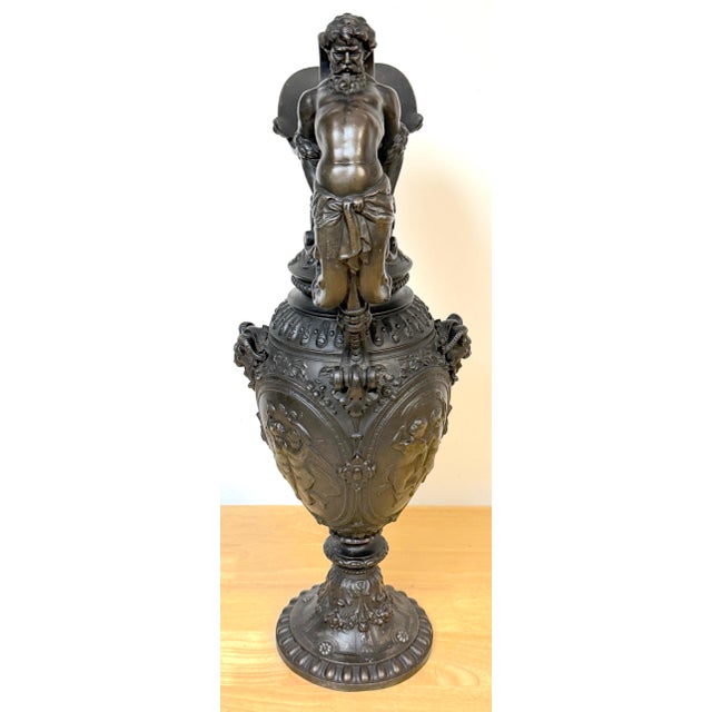French 19th Century French Clodion-Style Bronzed Zinc Ewer with Bacchic Caryatid Handle For Sale - Image 3 of 18