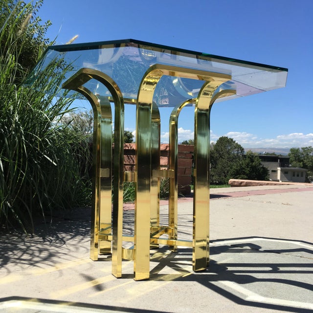 Mid-Century Modern Milo Baughman Style Brass & Glass Tulip End Tables - a Pair For Sale - Image 10 of 13