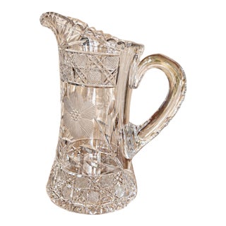 Vintage American Brilliant–Style Cut Lead Crystal Water Pitcher For Sale
