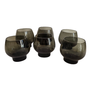 Mid 20th Century Holmegaard Per Lütken Smoky Green Lowball Tumblers With Ribbed Pedestal – Set of 6, Mid-Century Danis