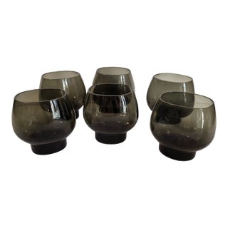 Mid 20th Century Holmegaard Per Lütken Smoky Lowball Tumblers With Ribbed Pedestal – Set of 6, Mid-Century Danis For Sale